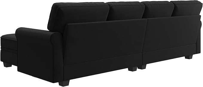 HONBAY Sectional Sofa with Storage Seat Velvet U Shaped Couch with Reversible Chaise Convertible Sectional Couches for Living Room,Black Velvet