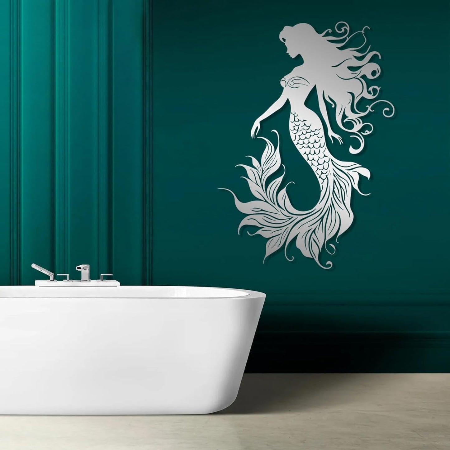 Veplsur Mermaid Metal Wall Art, Metal Mermaid Wall Decor, Marine Biology Wall Decor, Ocean Wall Art, Nautical Wall Hanging, Beach Hanging for Bathroom Bedroom (Gold, 53"x38"|135x96cm)