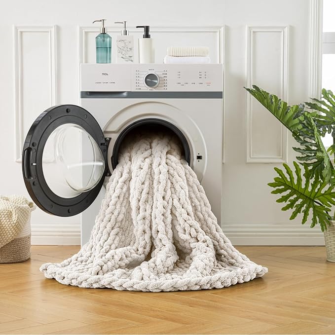 Ultra Soft Chunky Knit Blanket Throw -50x60 Hand Knitted Warm Chenille Throw Blanket, Home Decor Soft Thick Yarn Cable Knit Blanket Breathable Fleece Banket Christmas for Couch Bed Sofa Best GIF Gift