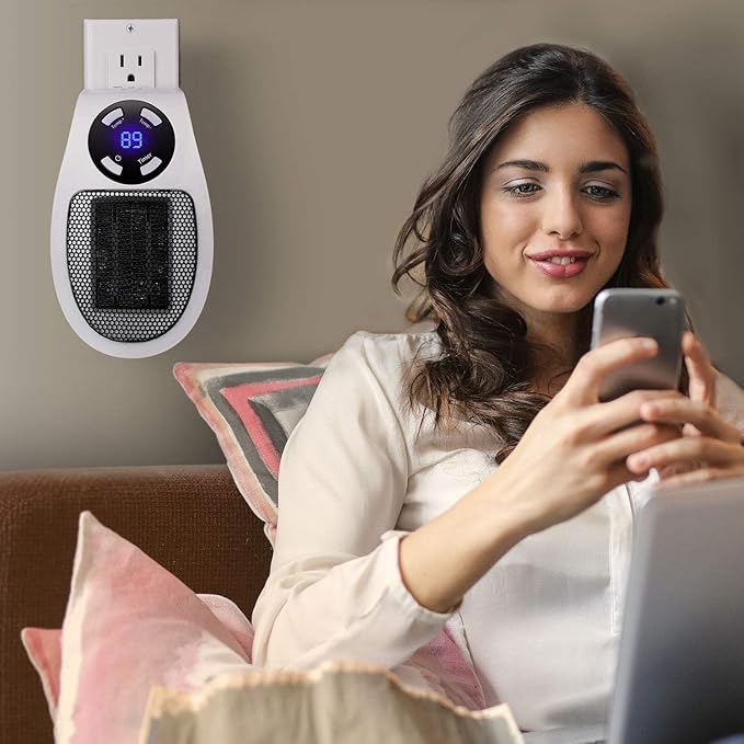 450W Programmable Space Heater, Remote Wall Outlet Electric Space Heater as Seen on TV with Adjustable Thermostat and Timer and Led Display, Compact for Office Dorm Room, 2 Pack