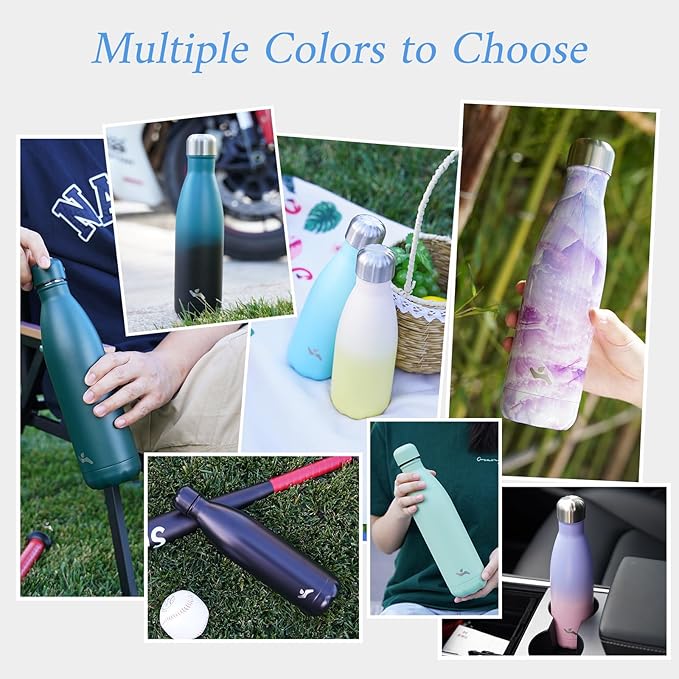 Insulated Water Bottles,17 oz Double Wall Stainless Steel Vacumm Metal Flask for Sports Travel,Lemon