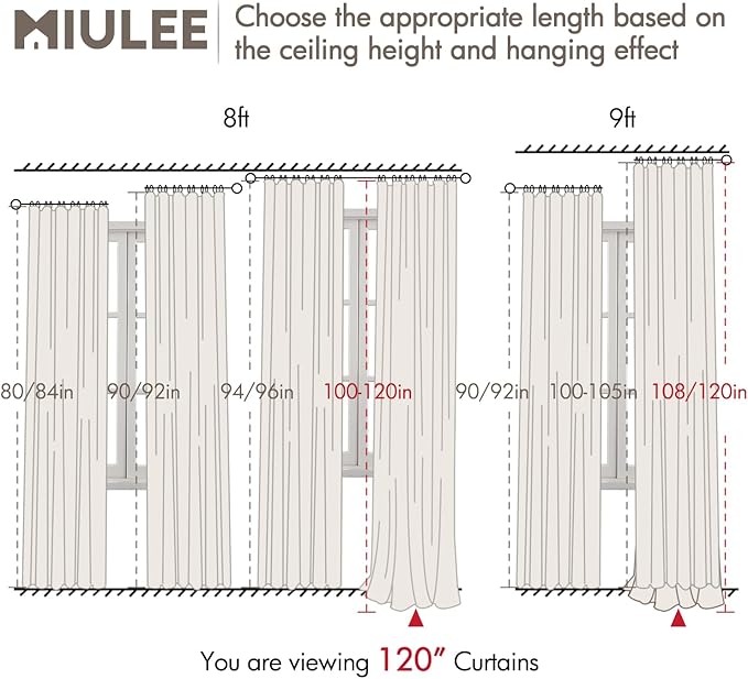 MIULEE 100% Blackout Curtains 120 Inch Long 2 Panels Set for Bedroom, Thick Faux Linen Black Out Curtain Room Darkening Back Tab Pleat Window Textured Drapes with Hooks for Living Room, Light Beige