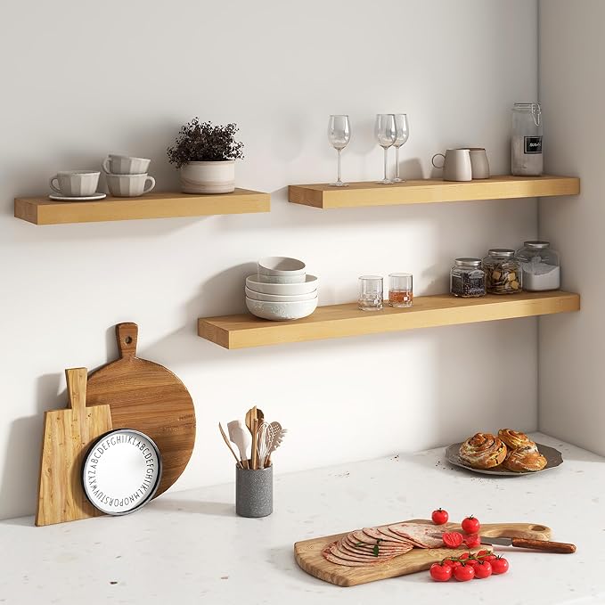 Floating Shelves for Wall, USA-Sourced Brich Wood 48 Inch Long Wall Shelves, Natural Wooden Mounted Picture Ledge Shelf, Nursery Book Storage Shelf Kids Bookshelf, Display Shelf for Bathroom