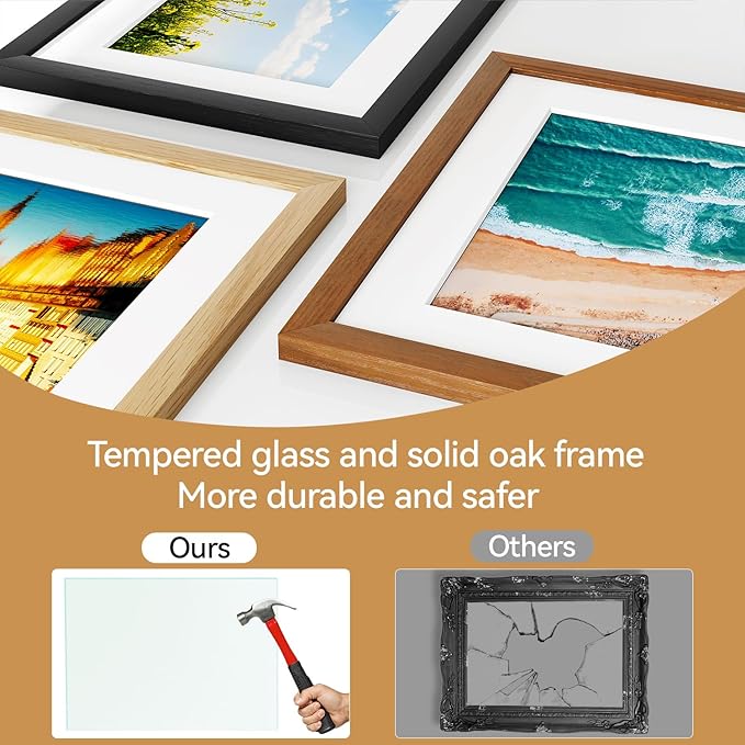 IBUYKE 11 x14 Picture Frame,Set of 3,Solid Oak Wood 11x14 Photo Frame with Mat to 8x10,11x14 Picture Frames With Tempered Glass,Wall Mount Display,Home Decor,Natural Oak 14 x 11 Frame,UWPF1114N-3