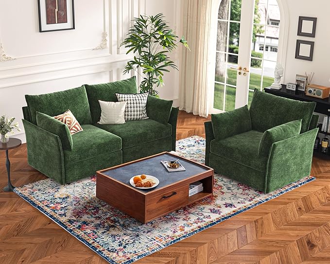 136.4" Oversized Modular Sectional Sofa, U Shaped Convertible Couch with Movable Ottoman, Large 7 Seat Corner Couches for Living Room Deep Seat Green Chenille