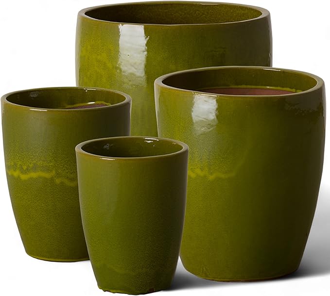 Emissary Home and Garden Bullet 11.5 in. Green Ceramic Round Planter (11.5 in. L x 11.5 in. W x 14 in. H) with Drainage Hole