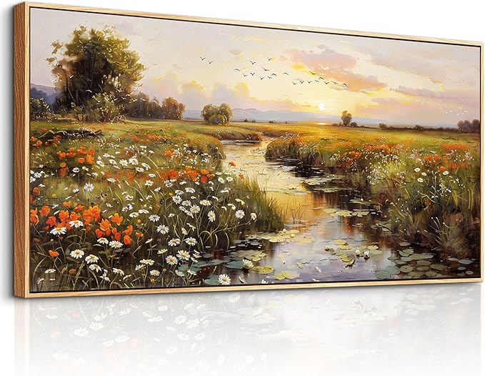 PHAOHUAXM Large Wall Art For Living Room Canvas Wall Decor For Bedroom Watercolour Painting Office Decoration Countryside Sunrise Scenery Wall Picture Ready To Hang Home Decor Wood Framed 20x40 In