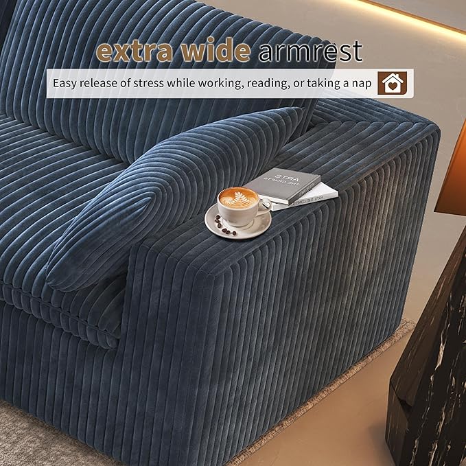 157.5" 4-Seater Cloud Sofa,Modular Sectional Couch,Modern Deep Seat Upholstered Couches with Plush Corduroy Fabric for Living Room Furniture,Bedroom and Apartment,No Assembly Required,Blue