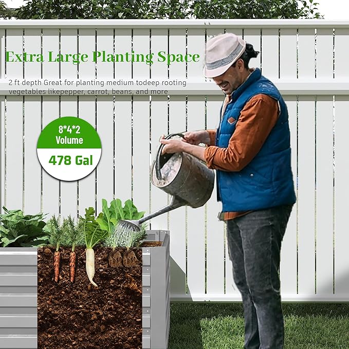 8x4x2 ft Outdoor Raised Garden Bed, Large Metal Planter Raised Beds, Planters for Outdoor Plants for Vegetables, Flowers, Herbs, Fruits, and Succulents.(2 Pcs)