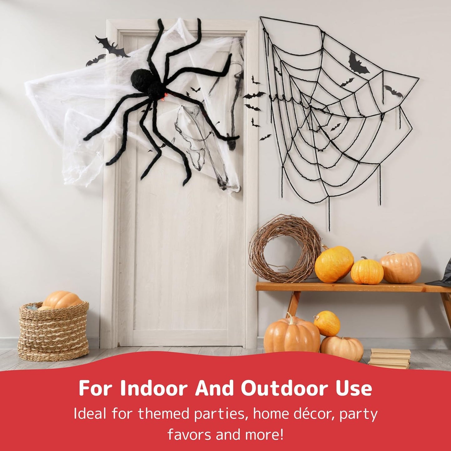 PREXTEX Halloween Spider with Light Up Eyes (LED Lights) - Decorations 4 Ft Hairy Spider Prop with Giant LED Red Eyes - Halloween Decor for Indoor, Outdoor, Golf Cart, Wall - Door Hanger