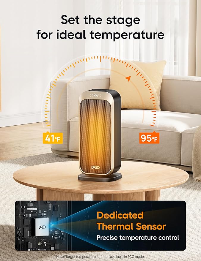 Dreo Space Heaters for Indoor Use, 1500W Portable Electric Heater with Remote and Thermostat, PTC Ceramic, Safety Heat with 70° Oscillation for Bedroom Office Home, Quiet, 12H Timer