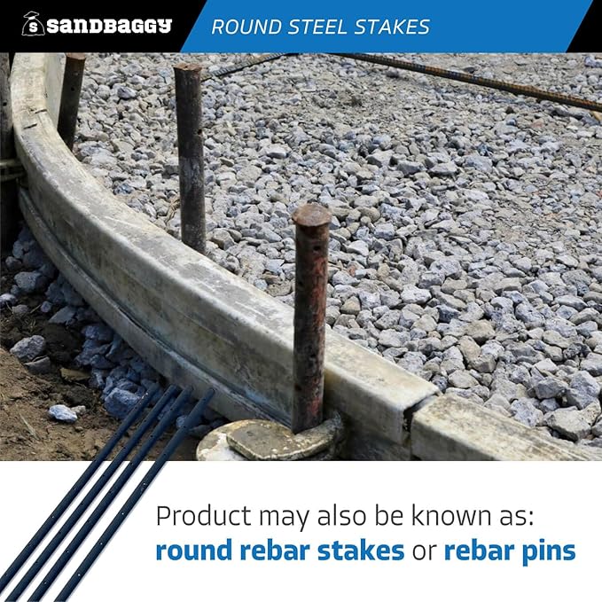 Sandbaggy Round Steel Concrete Form Stakes with Nail Holes - Rust Resistant Coating - Removable, Reusable (25, 3/4 in X 48 in)
