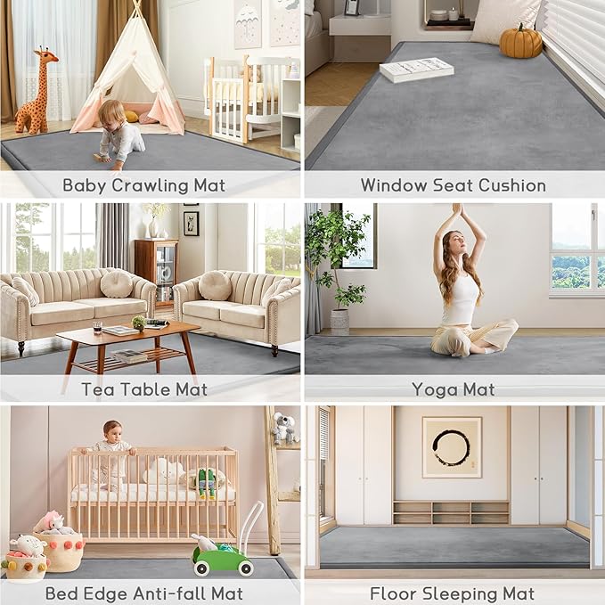 Baby Play Mat 1.2" Thick Memory Foam Nursery Rug Area Rug, 4β11β X 3β28β Yoga Mat Playmat Crawling Mat for Baby,Toddlers, Infants, Kids,Floor Mat Tatami Mat for Living Room with Non-Slip(Grey)