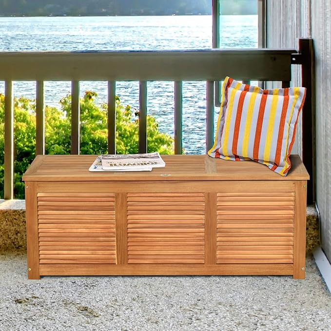 Tangkula 46 Gallon Acacia Wood Deck Box, Garden Backyard Storage Bench, Outdoor Storage Container for Patio Furniture Cushions and Gardening Tools (Natural)