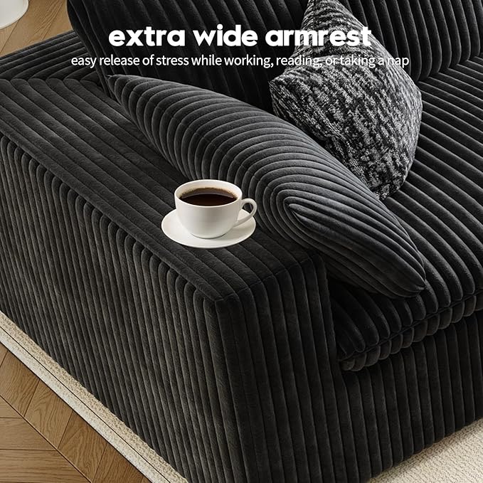 157.5" Cloud Couch Oversized Modular Sectional Sofa for Living Room,Modern Sofa with Deep Seat,U-Shape Boneless Couch with 2 Ottoman,Comfy Upholstered Couches for Apartment, Studio, Office,Black