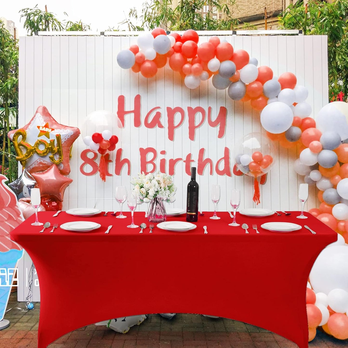 SuperO Waterproof Spandex Table Cover for 6FT Table Universal Fitted Stretch Tablecloth for Party, Banquet, Wedding and Events-Red