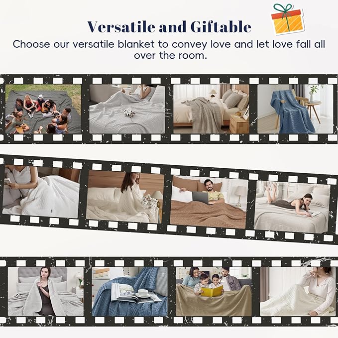 PHF 100% Cotton Waffle Weave Blanket King Size, Soft Lightweight Breathable Cozy Summer Blankets for Bed, Luxury Aesthetic Woven Bedding for Home Decor, 108"x90", Sky Blue