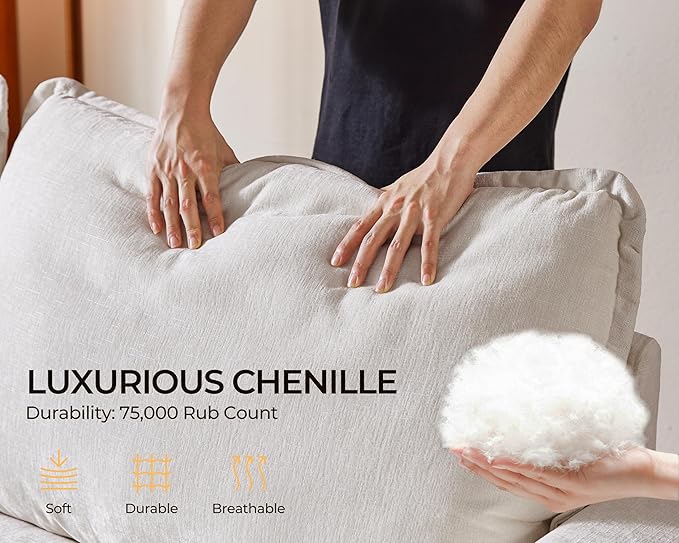 Oversized Modular Sofa Comfy Cloud Couch with Storage, Extra Deep Plush Sectional Sofa Set for Living Room, Covers Washable, Chenille, Olar (White, 8-Seater with Corner & 2 Ottomans, u-Shaped)