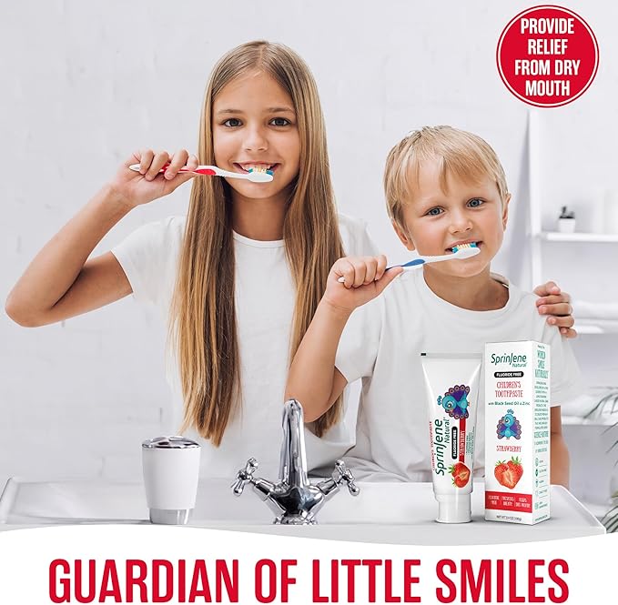 SprinJene Natural Kids Toothpaste, Strawberry | Natural Childrenโs Toothpaste | Fluoride Free Toothpaste for Toddlers | 4 Pack