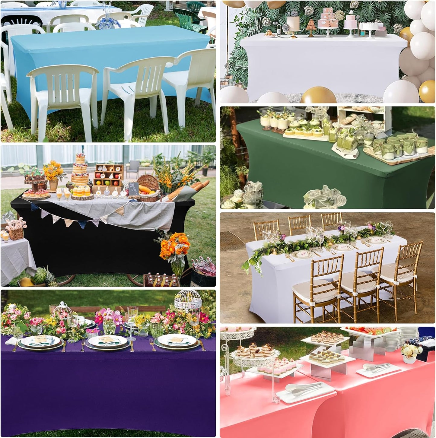 Obstal 6ft Stretch Spandex Table Cover for Standard Folding Tables - Universal Rectangular Fitted Tablecloth Protector for Wedding, Banquet and Party, 72L x 30W x 30H Inches, Stamping Silver, 2pc