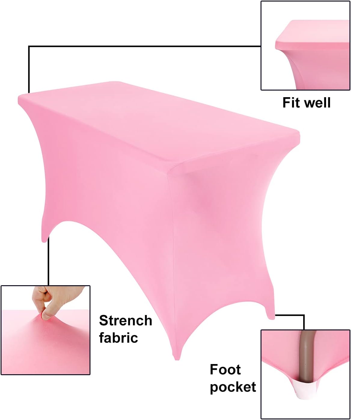 2Pack Spandex Waterproof Table Covers 4ft，Spandex 4ft Waterproof Table Cover for Party,Wedding, Banquet, and Events(Pink)