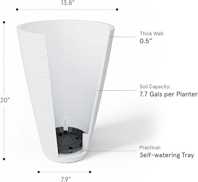 LA JOLIE MUSE Tall White Planter for Indoor Plants,20 Inch Tall Round Planter, Modern Flower Pot Containers,Large Decorative Tree Plant Pot,1 Pack