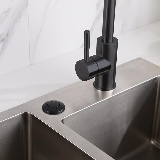Garbage Disposal SinkTop Air Switch Kit with Long Button,Brass Made Cover,UL,Matte Black