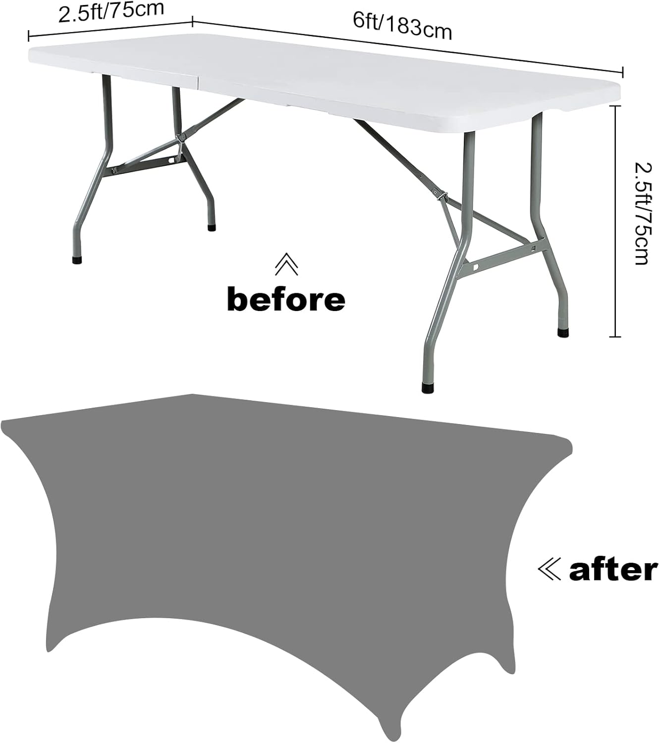 SuperO 6Pack Waterproof Spandex Table Cover for 6FT Table Universal Fitted Stretch Tablecloth for Party, Banquet, Wedding and Events-Black