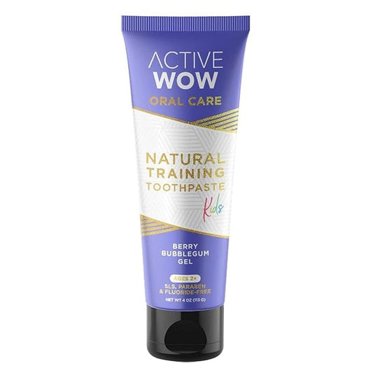 Active Wow Training Toothpaste – Fluoride-Free, Toddler-Safe, Gentle, Vegan, Safe to Swallow – Berry Bubblegum, 1 Pack