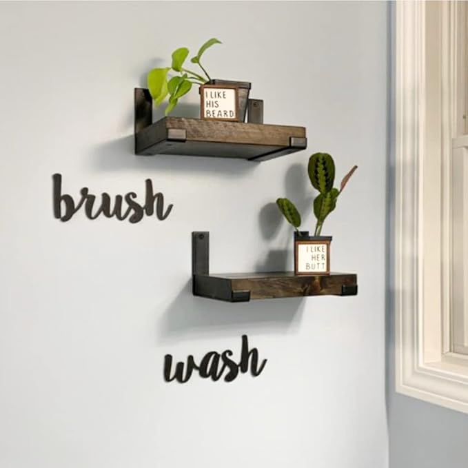 Rustic Shelves with J-Brackets Set of 2, Industrial Shelf, Kitchen Shelves, Solid Wood, Decorative Wall Storage, Heavy Duty, URBANDI (Dark Brown, 36Wx12D)