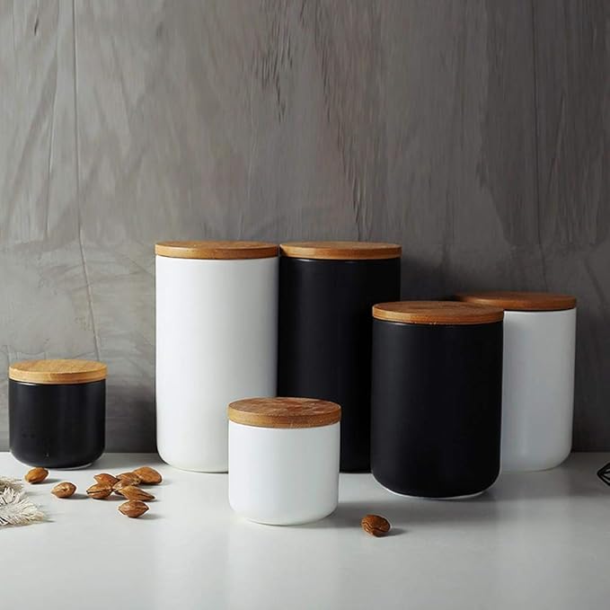 Ceramic Food Storage Jar Canister Modern Design Food Canisters with Airtight Seal Bamboo Lid, Loose Tea Coffee Spice Nuts Snacks Storage Jar Canister (White 27.05oz/800ml)