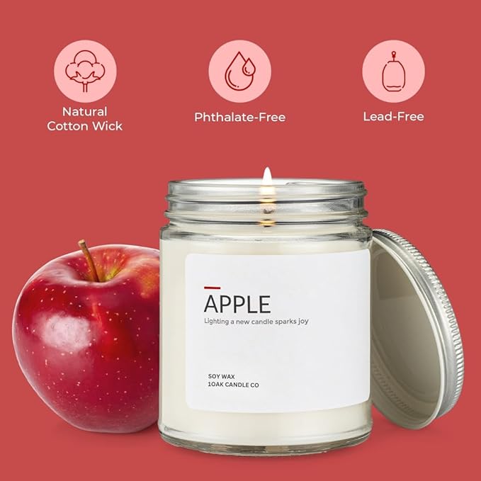 1OAK Soy Wax Scented Candles (Apple) - Soy Candles for Home Scented - Long Burning Premium - Hand-Poured (7oz)