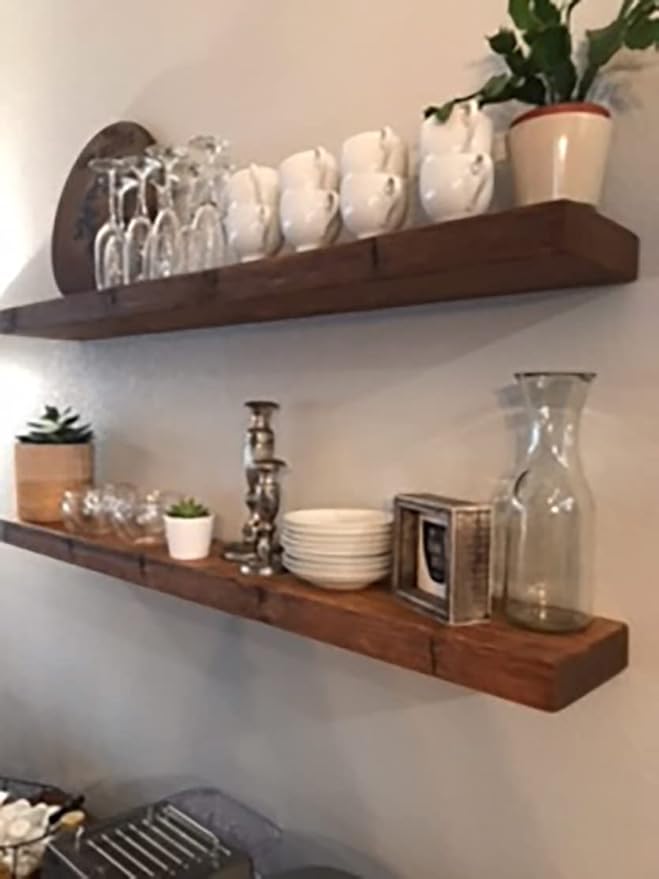 joelsantiques - 60 Inch Wooden Floating Shelves for Wall - 60x9x2 in - Made of Natural Wood - Long Heavy Duty Rustic Wall Shelves for Bedroom - Perfect for Living Room, Kitchen - Medium Brown