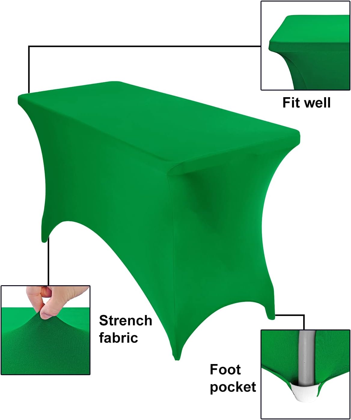 2Pack Spandex Waterproof Table Covers 4ft，Spandex 4ft Waterproof Table Cover for Party,Wedding, Banquet, and Events(Emerald)