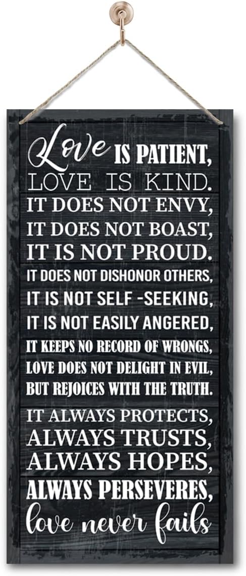1 Corinthians 13:4-8 Inspirational Hanging Wood Decor Sign, Printed Wood Sign, Love is Patient, Love is Kind Quote, Hanging Bible Verses Woods Wall Signs, Rustic Home Decor Signs, Christian Gift A1