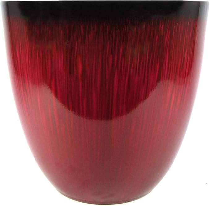 (EPR18-105 Large Egg Shaped Planter - Modern Indoor & Outdoor Decorative Flower Pot/Box (18 Inch, Red Flower)