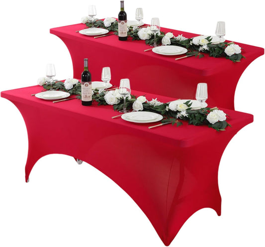 Craft And Party 2 Pack 6ft Red Spandex Tablecloth – Fitted Stretch Cover – Universal Fit for Folding Tables – Wrinkle-Free, Washable – Ideal for Parties, Weddings, Events