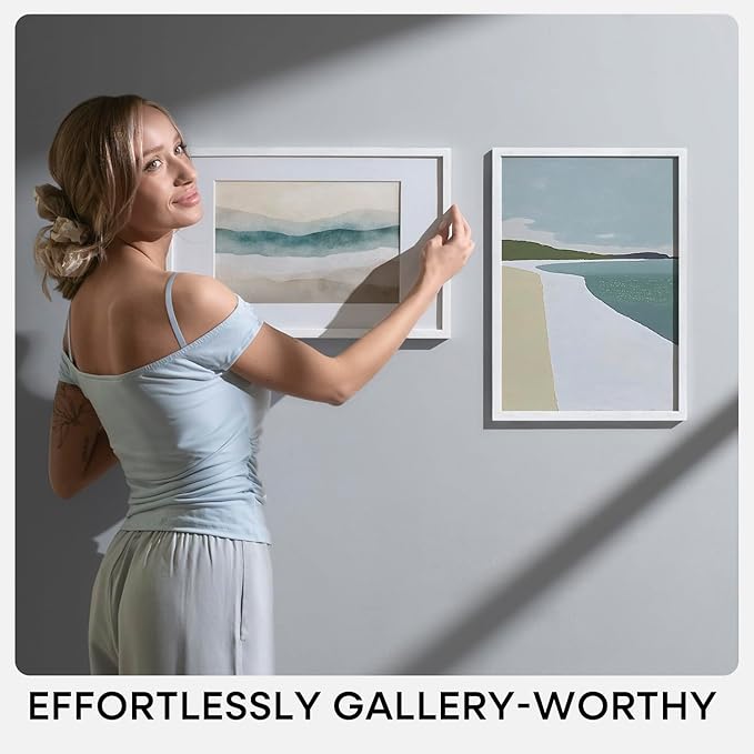 Homeforia White Picture Frame 16x24, High End Oak White 16x24 Frame with Mat 12x18 Photo, 16 x 24 Wooden Poster Frames Matted to 12 by 18, 24x16 Wood Hanging Frames, Tempered Glass, Wall Kit, Set of 1