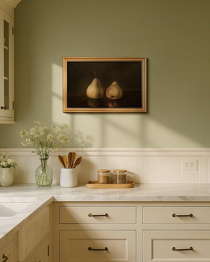 HUARCEY Gold Framed Vintage Wall Art for Living Room, Pear Fruits Painting Prints Shelf Decor for Kitchen, Aesthetic Bedroom Wall Art Decor, Christmas Gift for Friends or Family (Two Pears 16"x24")