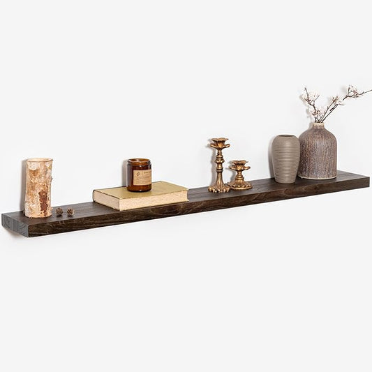 40 Inch Floating Shelves for Wall, Rustic Elm Wood Shelf for Home Decor, Heavy-Duty Wooden Floating Shelves for Kitchen, Wall Mounted Storage Shelves for Bathtoom, Living Room, Walnut Color, Set of 1