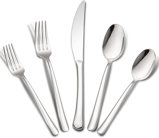 Aisoso 20-Piece High-End Silverware Set with Forks Spoons and Knives, Stainless Steel Serving Utensils for 4 with Mirror Finished Handle, Durability and Dishwasher Safe for Restaurant, Weddings