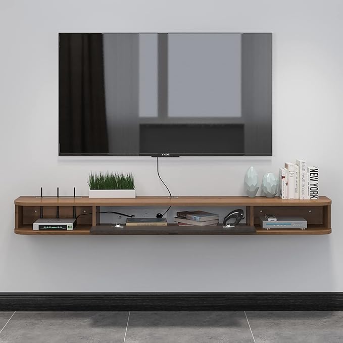 Pmnianhua Floating TV Shelf, 70'' Wall Mounted TV Stand Floating TV Console Media Entertainment Under TV Shelf for Bedroom Livingroom (Walnut)