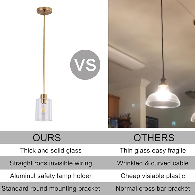 Brass Pendant Lights,Modern Farmhouse Pendant Light,Kitchen Pendant Mini Hanging Light for Sink Island,Adjustable Height,Home Décor Lighting