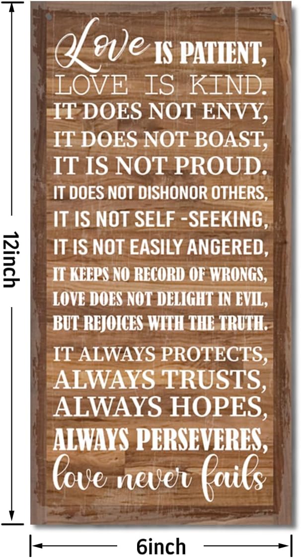 1 Corinthians 13:4-8 Inspirational Hanging Wood Decor Sign, Printed Wood Sign, Love is Patient, Love is Kind Quote, Hanging Bible Verses Woods Wall Signs, Rustic Home Decor Signs, Christian Gift I1
