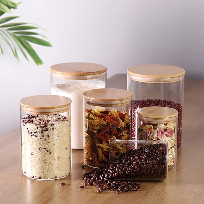 Glass Flour and Sugar Containers, Set of 3 Large Glass Flour Canister with Airtight Lids, Pantry Storage Containers for Suger, Rice, Salt (100 OZ/54 OZ/27 OZ)