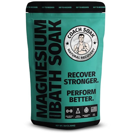 Coach Soak Recovery Bath Soak - Alternative to Epsom Salt Bath Soak - Fast-Absorbing Pure Magnesium Flakes with 21 Minerals, Bath Salts & Essential Oils - 3 lb (1 Pack) - Cooling Peppermint