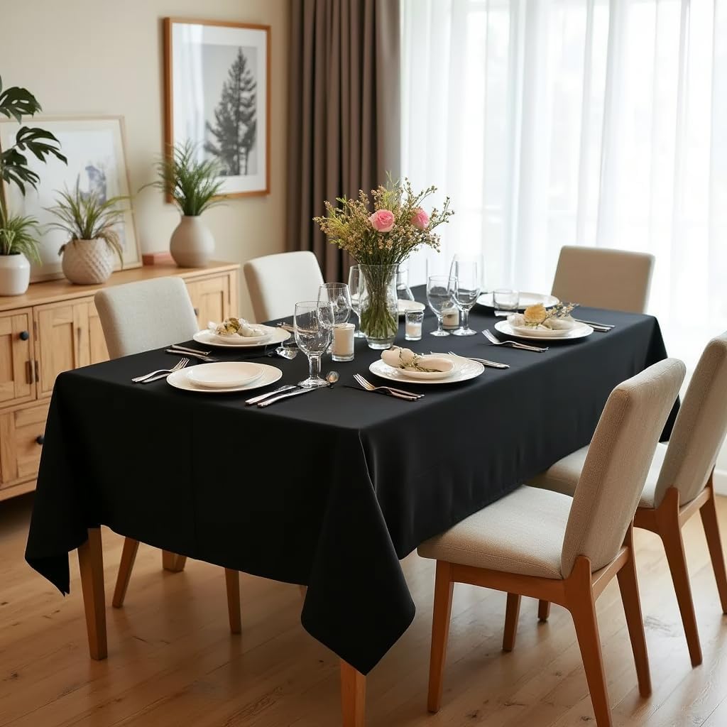 sancua Rectangle Tablecloth - 54 x 120 Inch - Water Resistant Spill Proof Washable Polyester Table Cloth, Decorative Fabric Table Cover for Dining Tables, Buffet Parties and Camping, Black