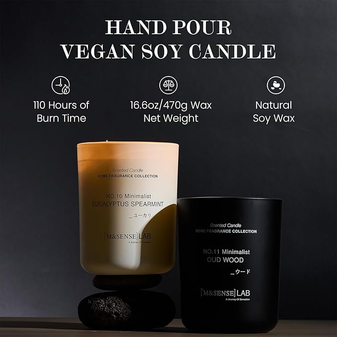 M&SENSE Natural Soy Candle| Pink Jasmine Blossom | 5.3 oz | Minimalist Scented Candle for Relaxation, Gifting, Home Décor | for Bedroom, Office, Party Small