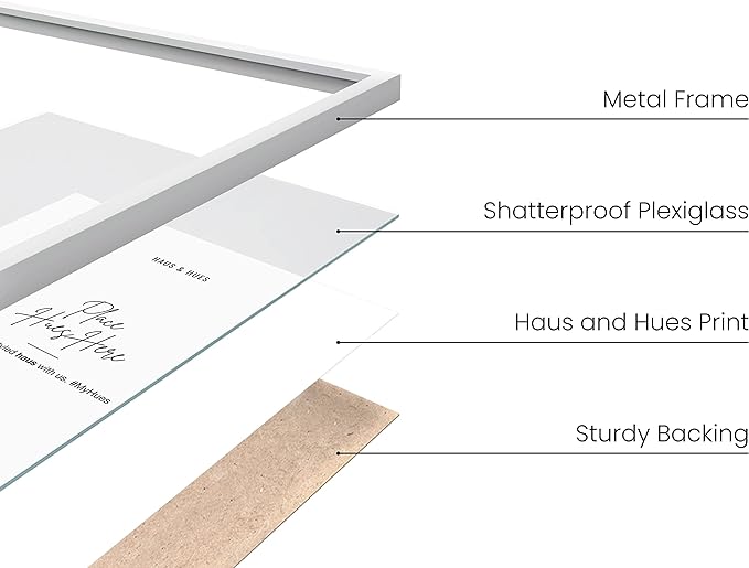 HAUS AND HUES 24x36 White Metal Picture Frames - Features Premium Aluminum, Vertical & Horizontal Hang, Shatterproof Plexiglass - For Home, Room, Office (24x36 in, White, Set of 15)