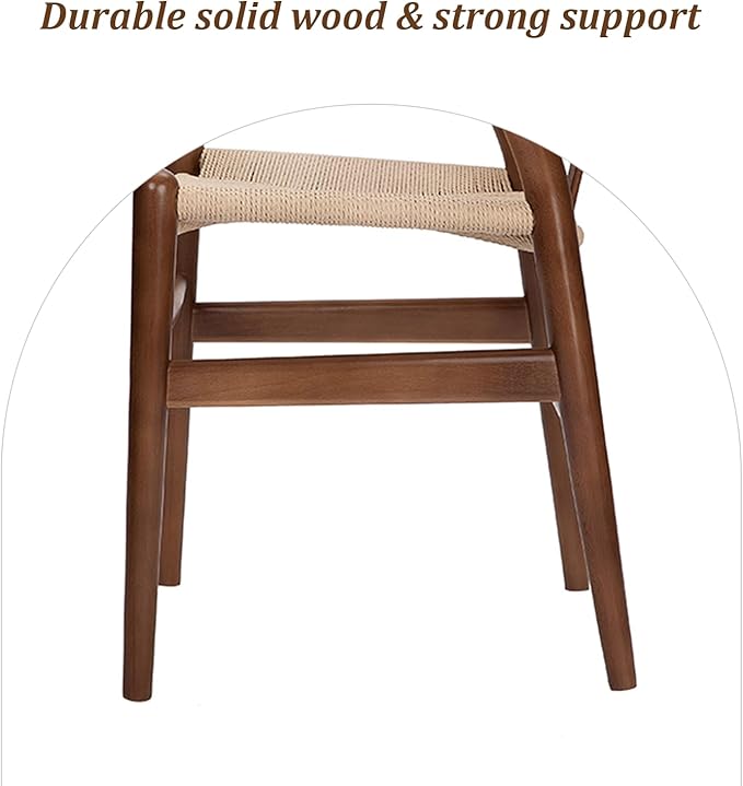 Wishbone Chair Natural Solid Wood Dining Chair/Hans Vegner Y Chair Rattan and Wood Accent Armrest Chairs Set of 4(Ash Wood - Walnut)